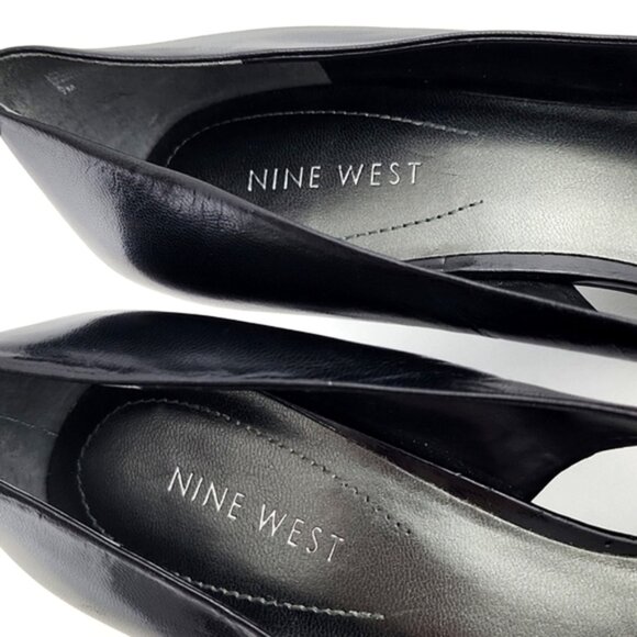 Nine West Black Leather Square Open Toe Side Cutout Patent Heel Shoes Size 7M - Picture 9 of 15